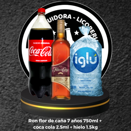 Combo Ron Flor De Caña 7 Años 750ml  + Coca Cola 2.500ml + Hielo 1.5kg