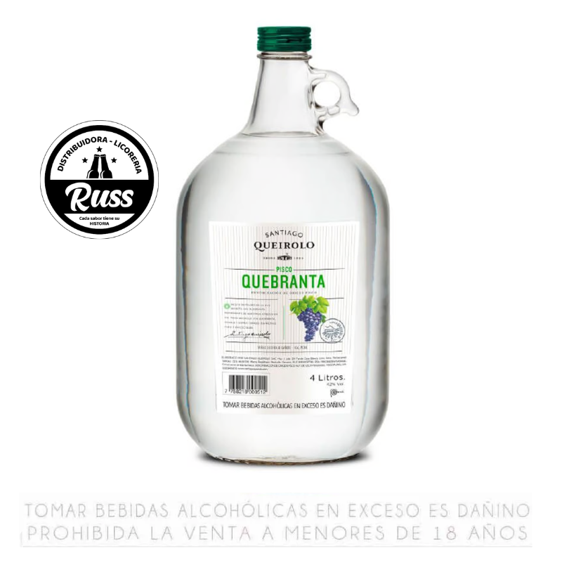 PISCO QUEIROLO PURO QUEBRANTA 4LT GALÓN